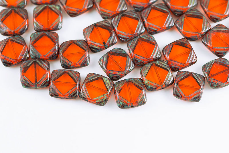 Window Designed 15×15mm Hyacinth Travertine 1-Hole Czech Beads