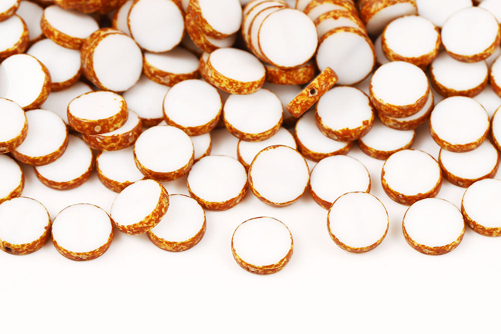 Coins 10mm Chalk Travertin 1-Hole Czech Beads