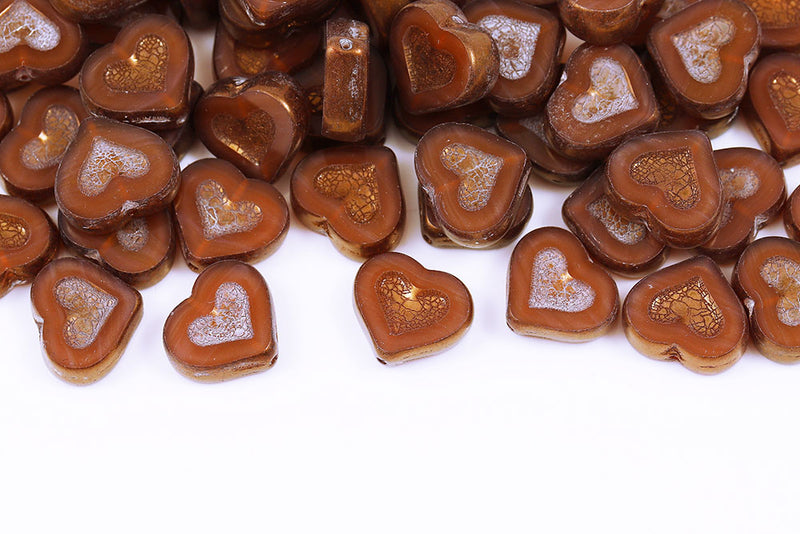 Heart 14×12mm Opal Peach Violet Luster 1-Hole Czech Beads