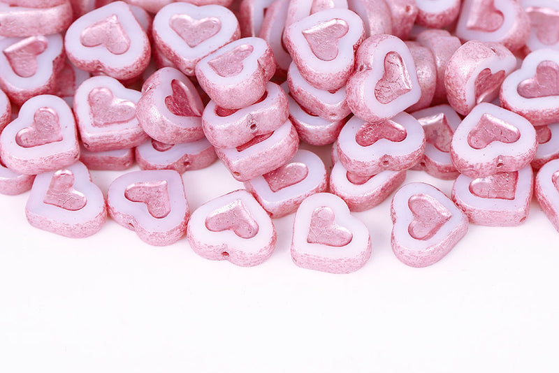 Heart 14×12mm Chalk Pink Finish 1-Hole Czech Beads