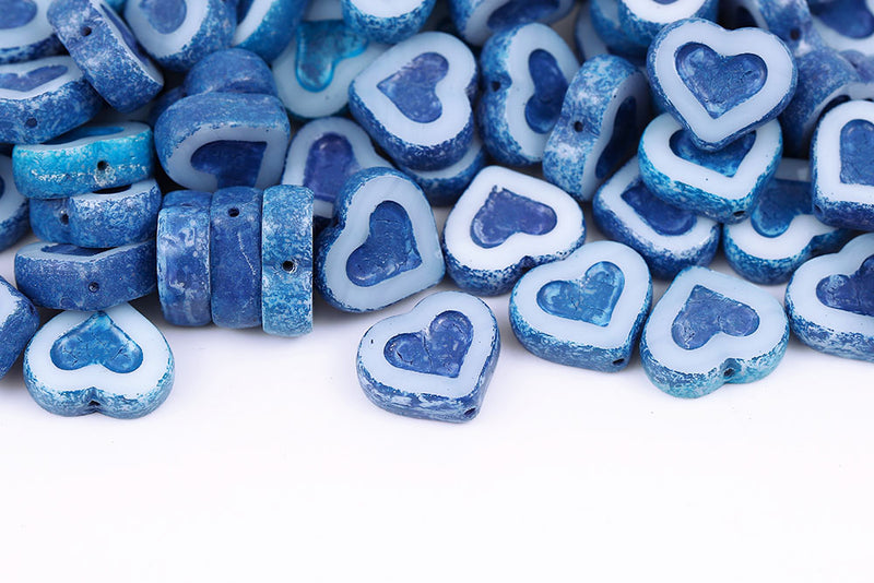 Heart 14×12mm Chalk Blue Finish 1-Hole Czech Beads