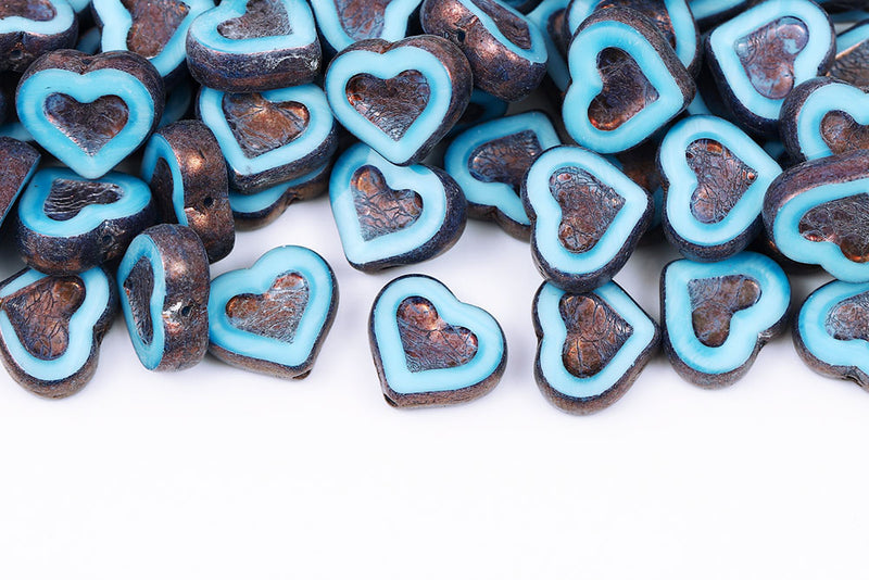 Heart 14×12mm Silk Aqua Violet Luster 1-Hole Czech Beads