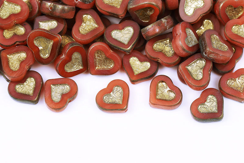 Heart 14×12mm Opal Lt.Pink Amber Full 1-Hole Czech Beads