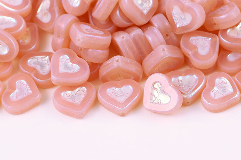 Heart 14×12mm Opal Lt.Pink AB Full 1-Hole Czech Beads
