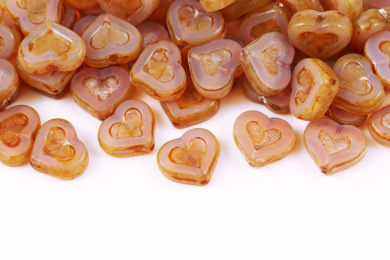 Heart 14×12mm Opal Lt.Pink Travertin 1-Hole Czech Beads