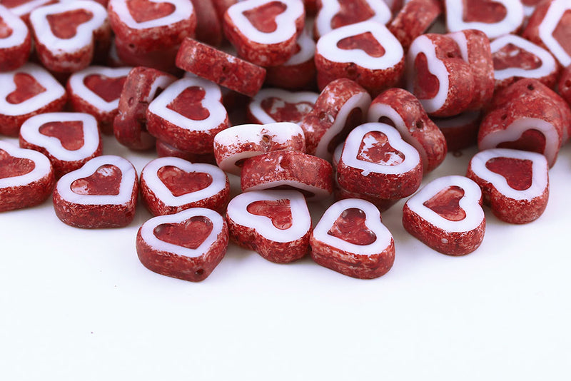 Heart 14×12mm Chalk Red Finish 1-Hole Czech Beads