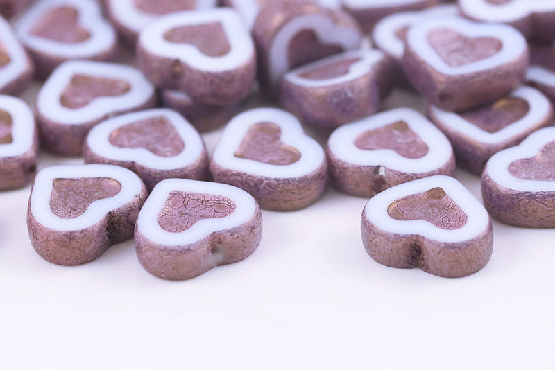 Heart 14×12mm Chalk Violet Luster 1-Hole Czech Beads