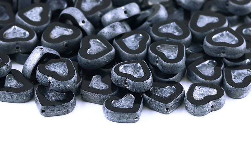 Heart 14×12mm Black Luster Matt 1-Hole Czech Beads