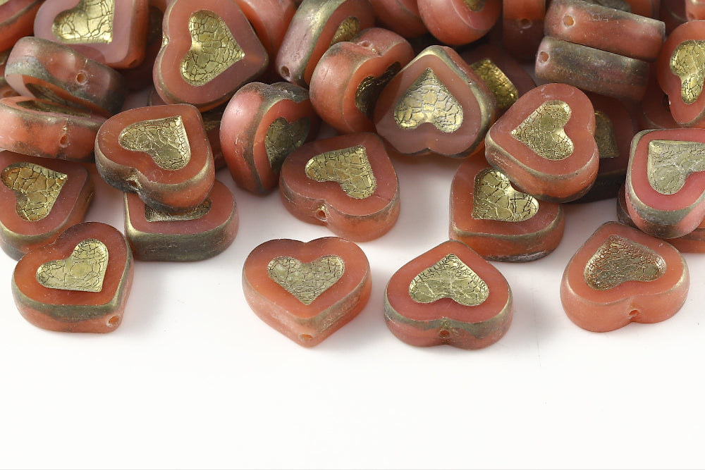 Heart 14×12mm Opal Lt.Pink Amber Full 1-Hole Czech Beads