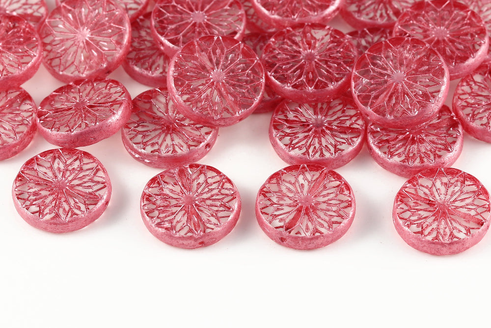 Origami Flowers 18mm Crystal Metallic Pink 1-Hole Czech Beads