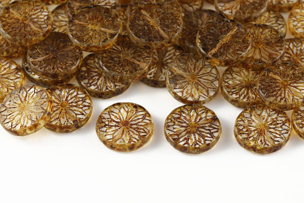 Origami Flowers 18mm Crystal Travertin 1-Hole Czech Beads