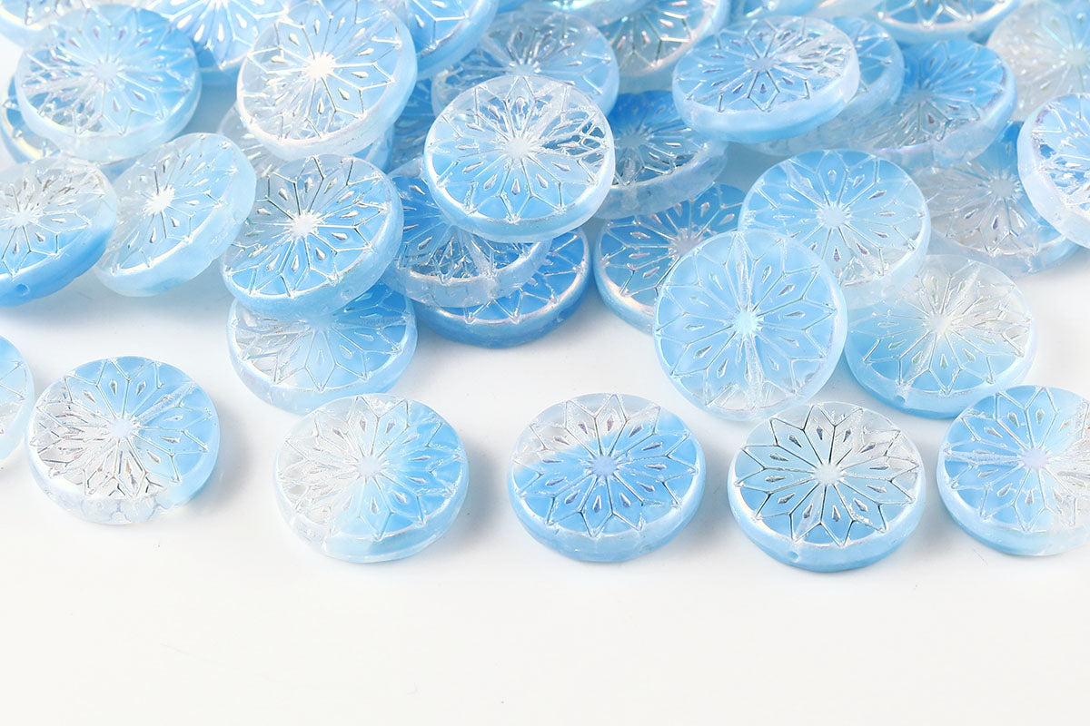 Origami Flowers 18mm Crystal Aqua Mixed AB Full 1-Hole Czech Beads