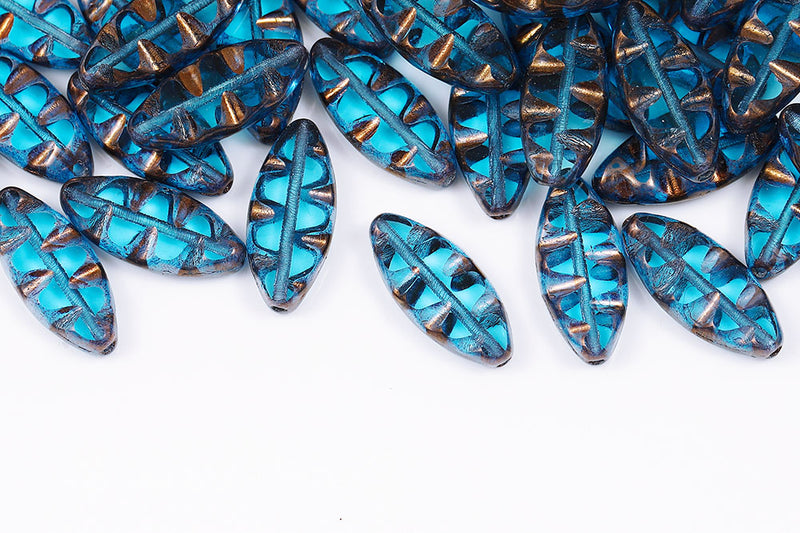 Serrated 18×7mm Aqua Violet Luster 1-Hole Czech Beads