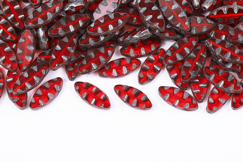 Serrated 18×7mm Siam Nickel Finish 1-Hole Czech Beads