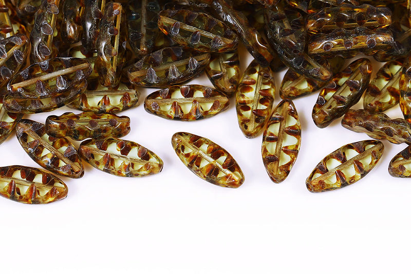 Serrated 18×7mm Grass Green Travertin 1-Hole Czech Beads