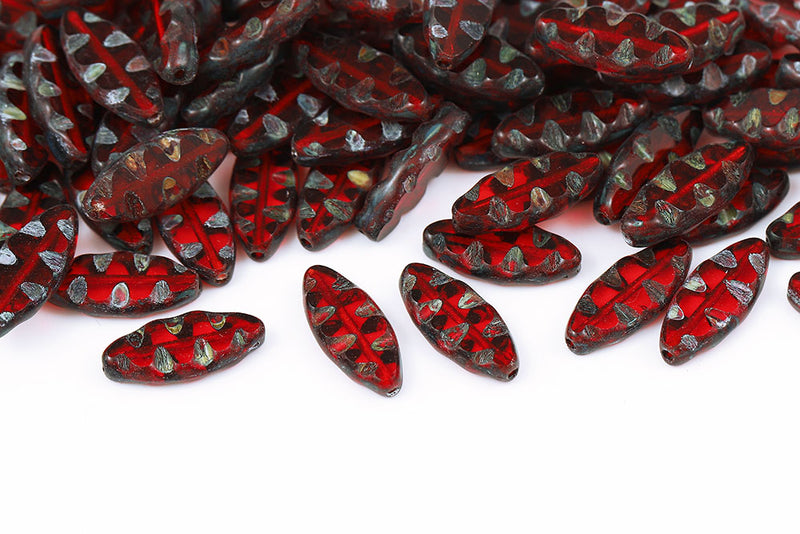 Serrated 18×7mm Siam Travertin 1-Hole Czech Beads