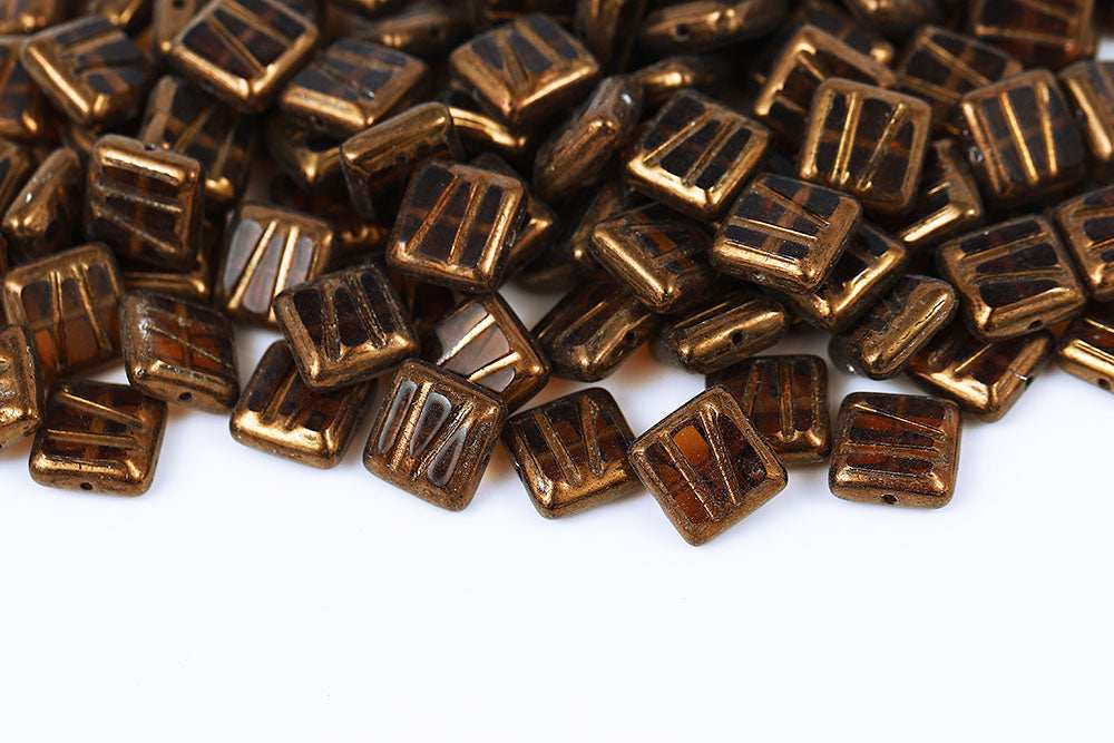 Squared Designed 10×10mm Smoked Topaz Violet Luster 1-Hole Czech Beads