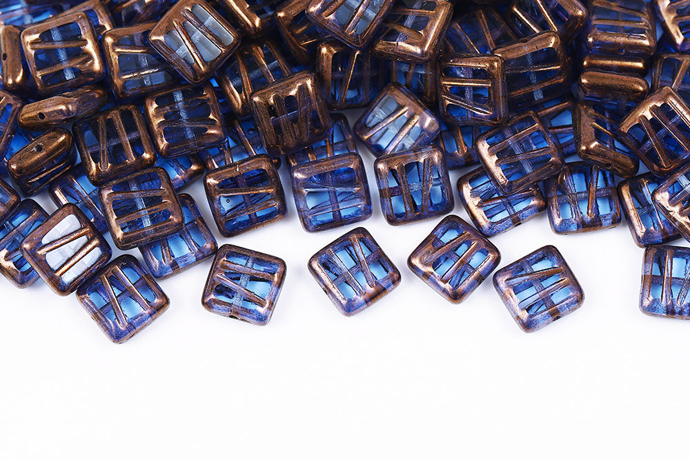 Squared Designed 10×10mm Sapphier Violet Luster 1-Hole Czech Beads