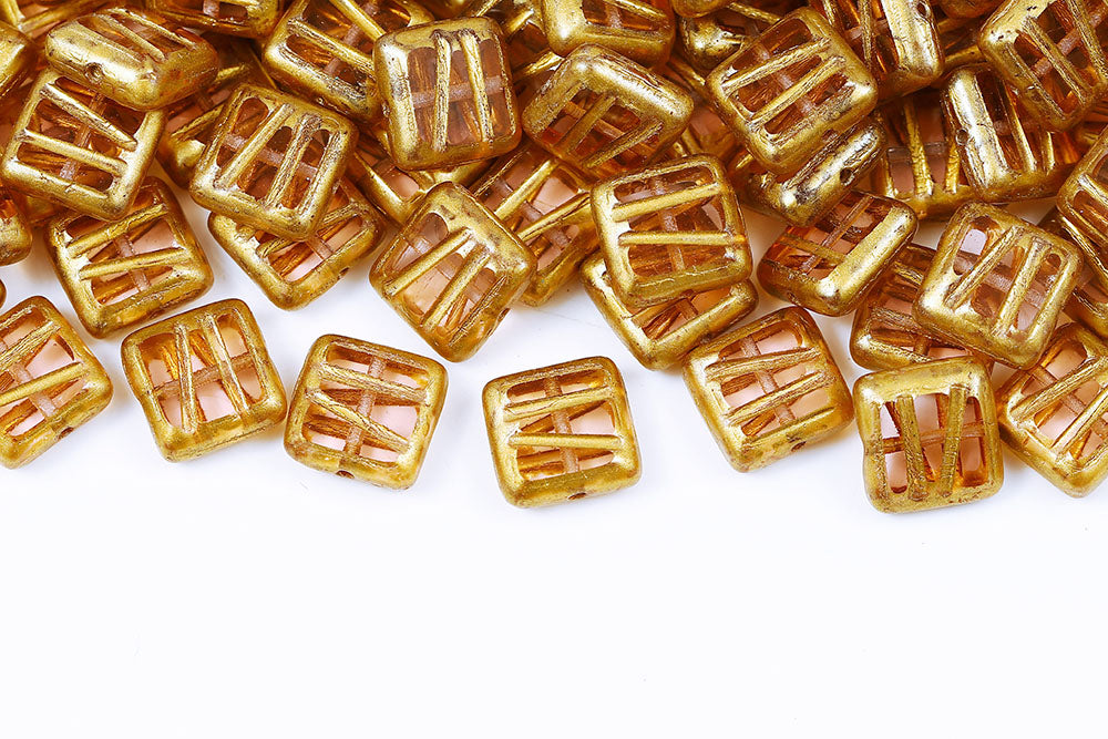 Squared Designed 10×10mm Lt.Rose Gold Finish 1-Hole Czech Beads