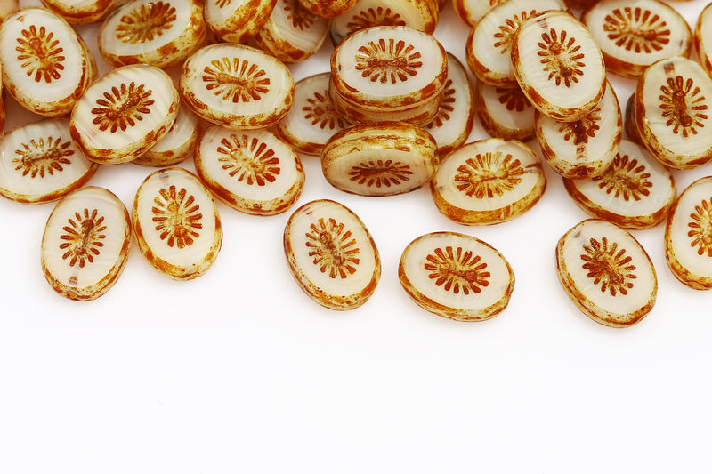 Kiwi 14×10mm Satin White Travertin 1-Hole Czech Glass Beads