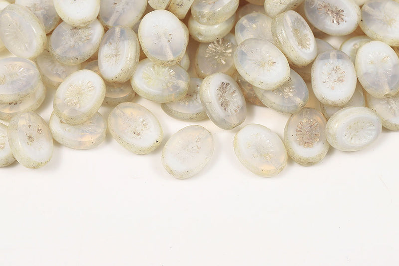 Kiwi 14×10mm Silver Splash White Mixed 1-Hole Czech Beads