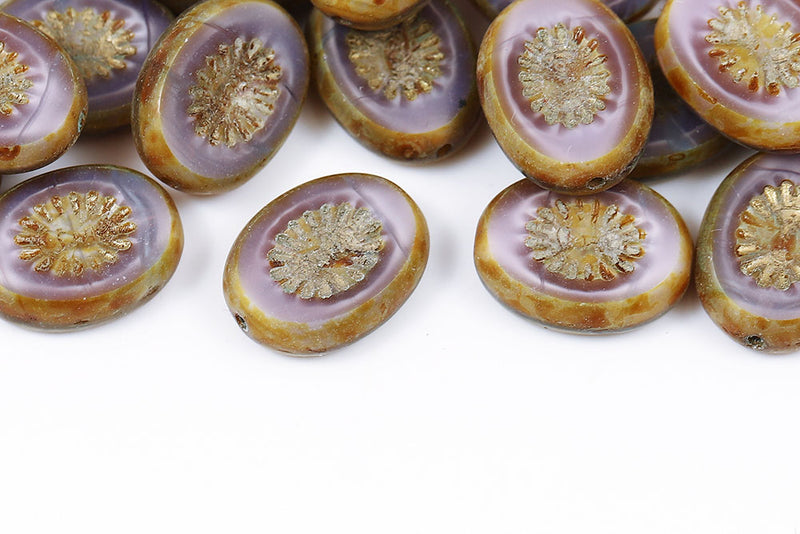 Kiwi 14×10mm Taro Purple Travertin With Gold 1-Hole Czech Beads