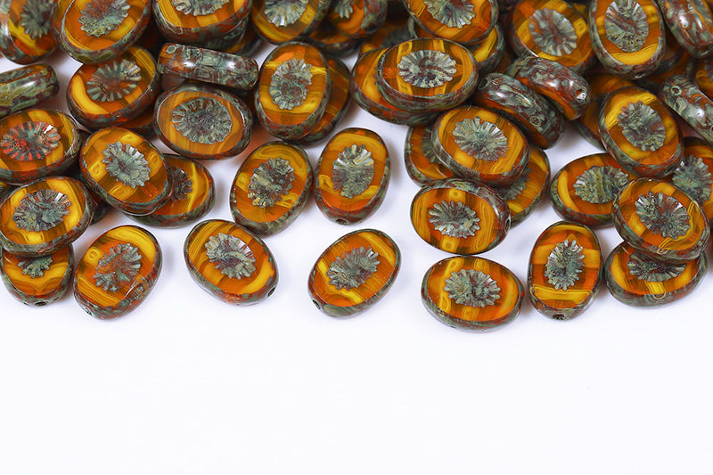 Kiwi 14×10mm Opal Orange Travertin 1-Hole Czech Beads