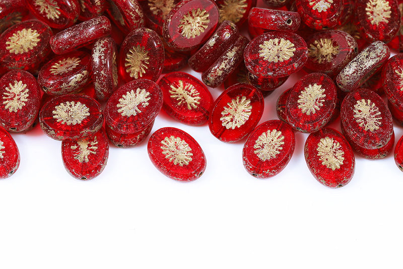 Kiwi 14×10mm Siam Gold Finish 1-Hole Czech Beads