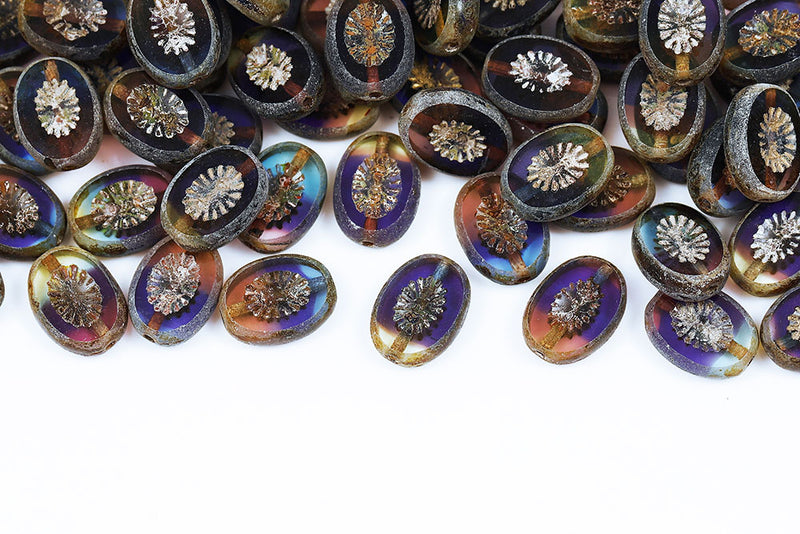 Kiwi 14×10mm Amber Purple Mixed Travertin With Gold 1-Hole Czech Beads