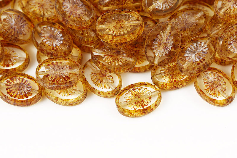 Kiwi 14×10mm Crystal Travertin 1-Hole Czech Beads