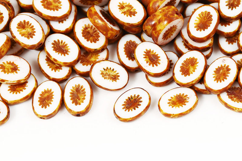 Kiwi 14×10mm Chalk Travertin 1-Hole Czech Beads