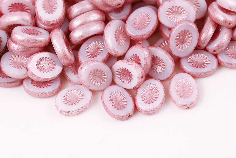 Kiwi 14×10mm Chalk Pink Finish 1-Hole Czech Beads