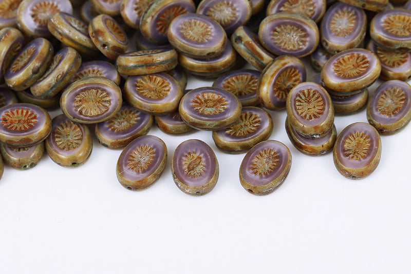 Kiwi 14×10mm Taro Purple Dark Travertin 1-Hole Czech Beads