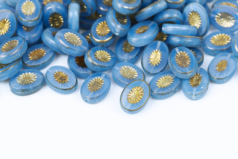 Kiwi 14×10mm Opal Blue Amber 1-Hole Czech Beads