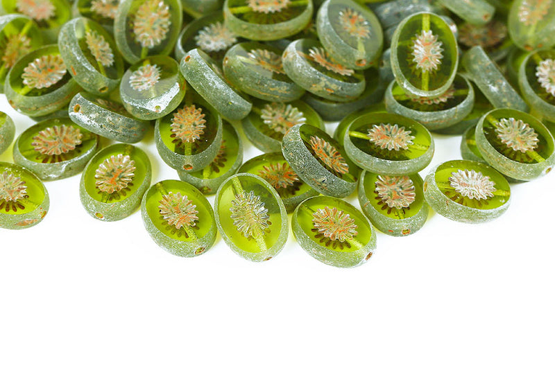 Kiwi 14×10mm Olivine Travertin Matt 1-Hole Czech Beads