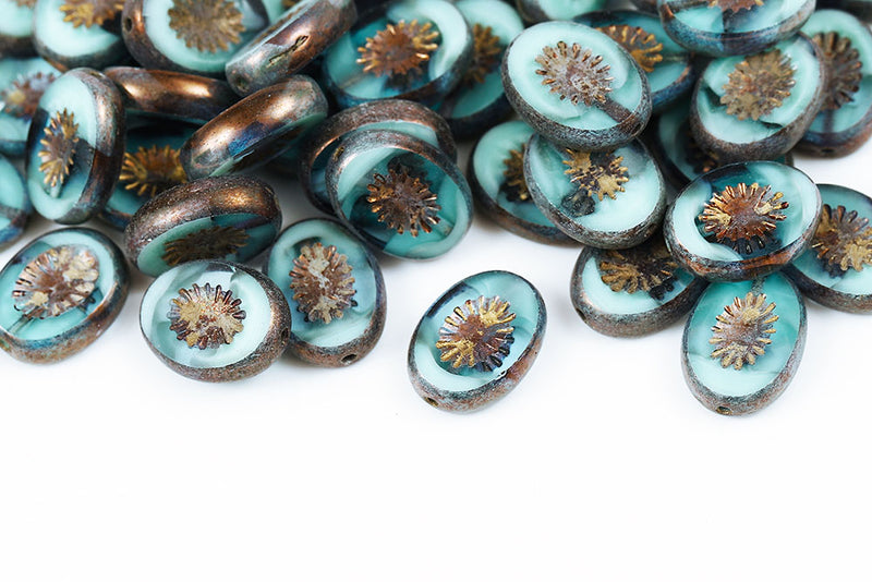 Kiwi 14×10mm Green Mixed Violet Luster With Gold 1-Hole Czech Beads