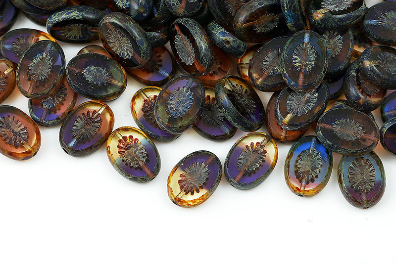 Kiwi 14×10mm Amber Blue Mixed Travertin 1-Hole Czech Beads