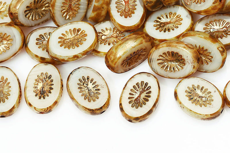 Kiwi 14×10mm Silk Off White Picasso 1-Hole Czech Beads