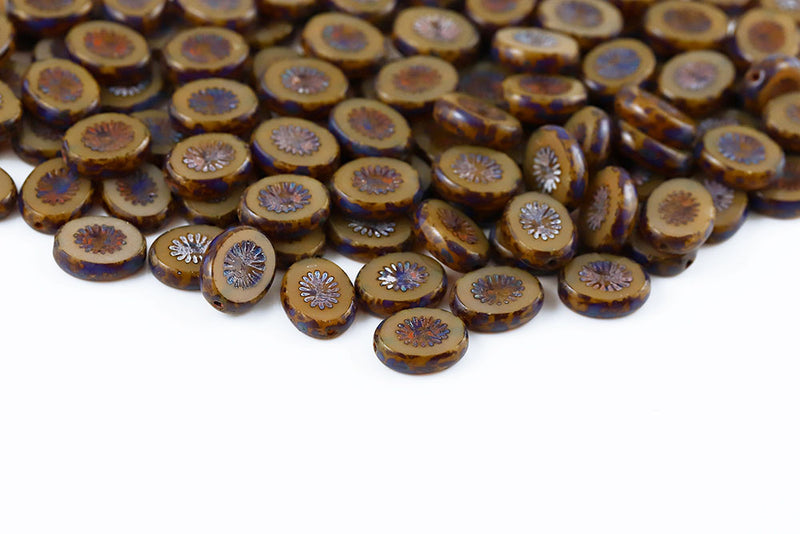 Kiwi 14×10mm Opal Brown Travertin 1-Hole Czech Beads