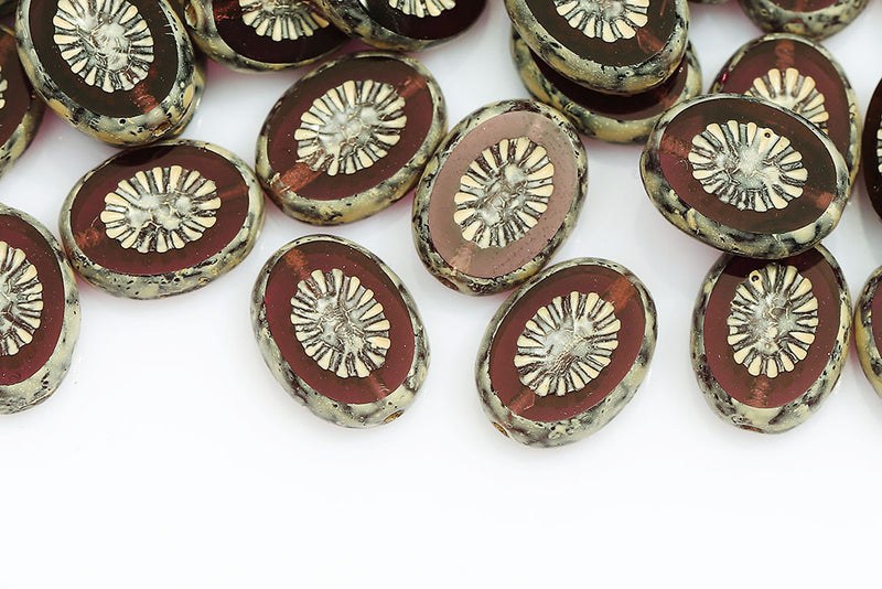 Kiwi 14×10mm Dark Amethyst Jonquil Finish 1-Hole Czech Beads