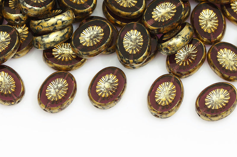 Kiwi 14×10mm Dark Amethyst Gold Finish 1-Hole Czech Beads