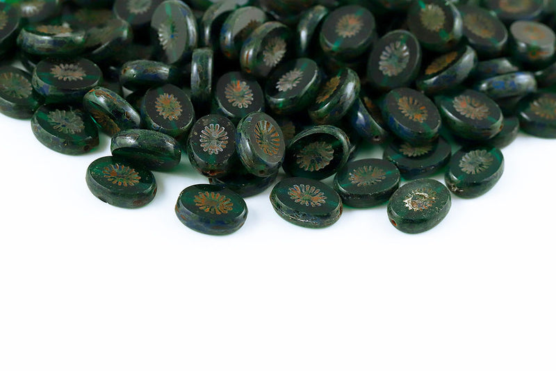 Kiwi 14×10mm Dark Green Travertin 1-Hole Czech Beads