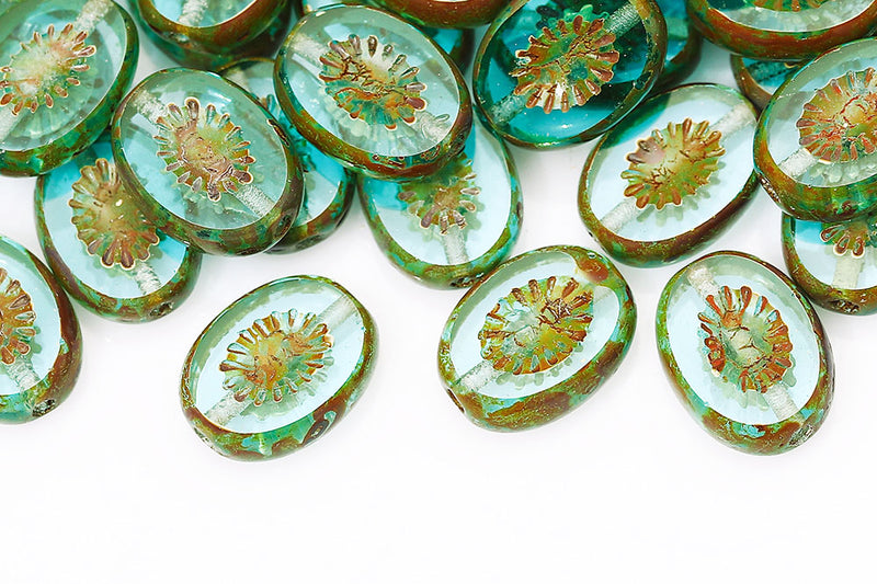 Kiwi 14×10mm Aqua Travertin 1-Hole Czech Beads