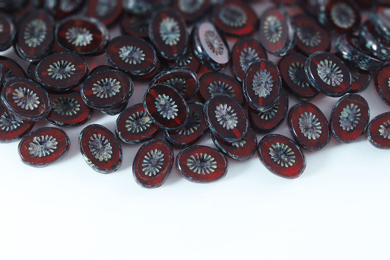 Kiwi 14×10mm Siam Travertin 1-Hole Czech Beads