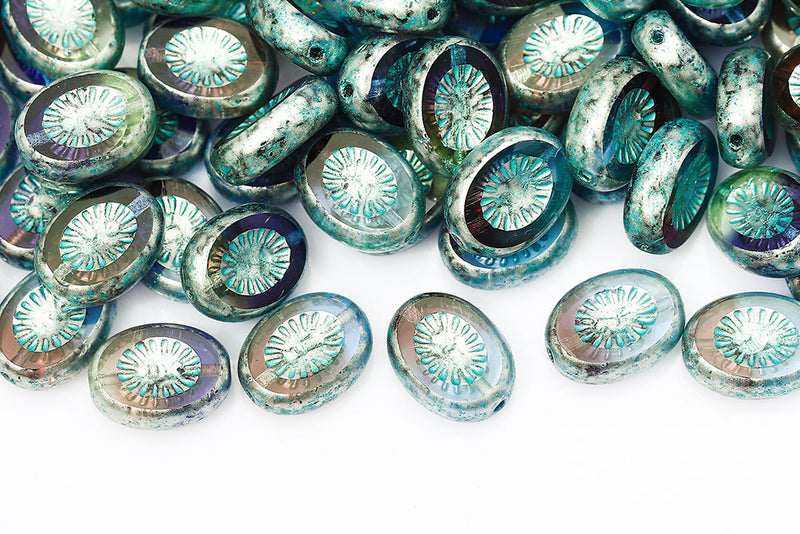 Kiwi 14×10mm Blue Purple Mixed Silver With Green 1-Hole Czech Beads