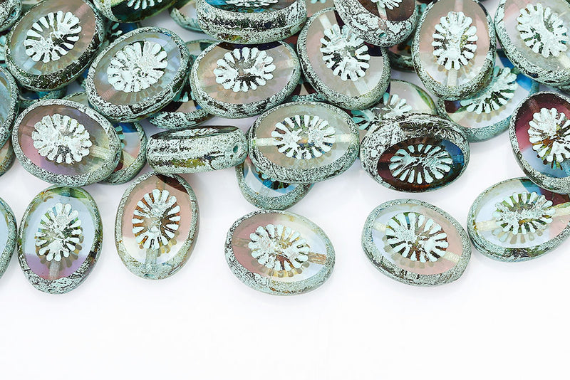 Kiwi 14×10mm Blue Purple Mixed With Blue 1-Hole Czech Beads