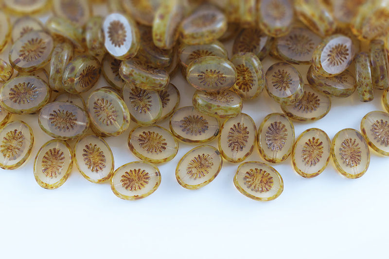 Kiwi 14×10mm Opal White Travertin 1-Hole Czech Beads