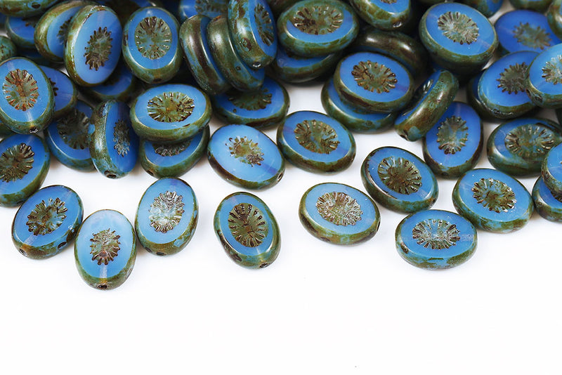 Kiwi 14×10mm Opal Lt.Blue Travertin 1-Hole Czech Beads