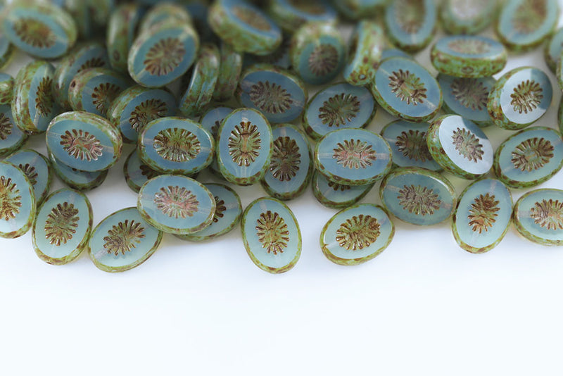 Kiwi 14×10mm Opal Lt.Aqua Travertin 1-Hole Czech Beads