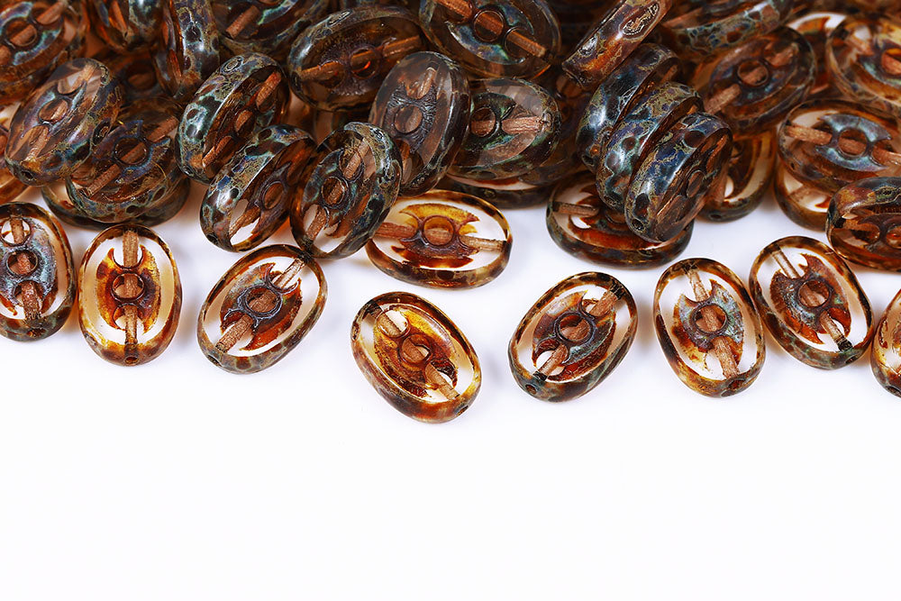 3 Dots Designed 14×9mm Crystal Travertin 1-Hole Czech Beads